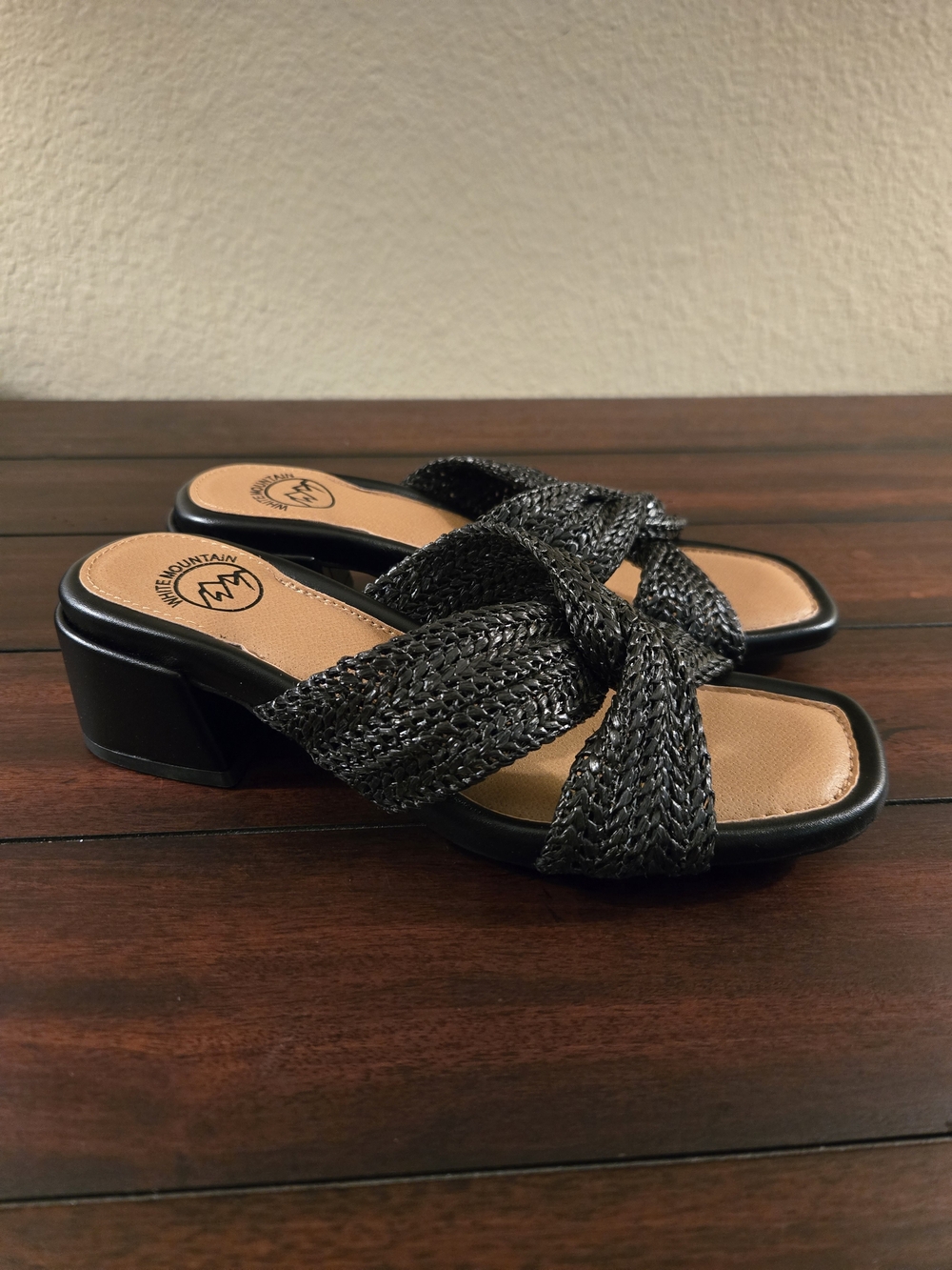 White Mountain Black Braided Crossover Slide Mules